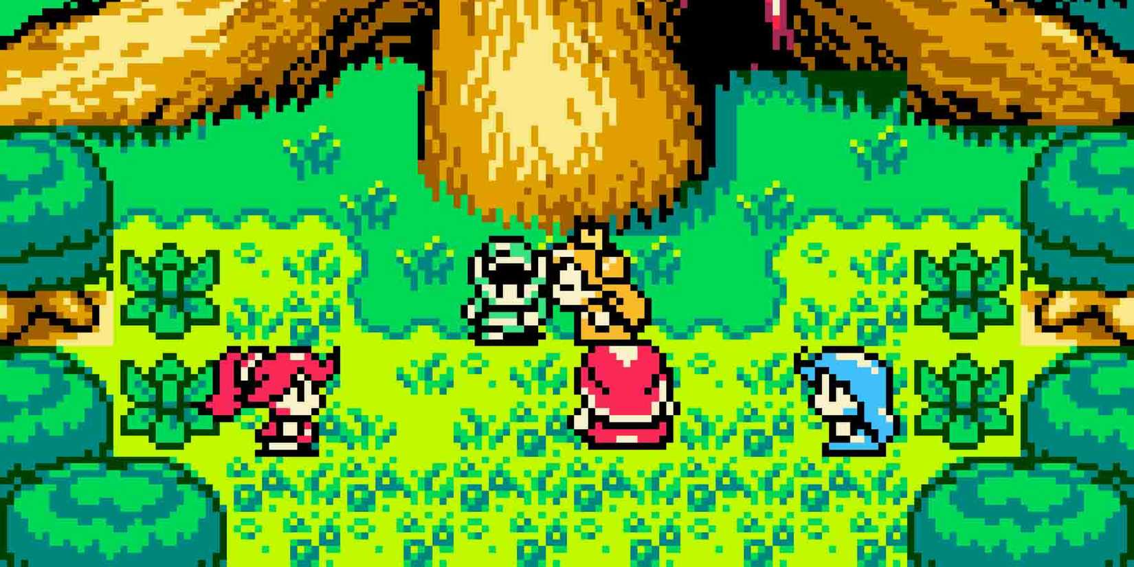 Zelda kissing Link near a tree