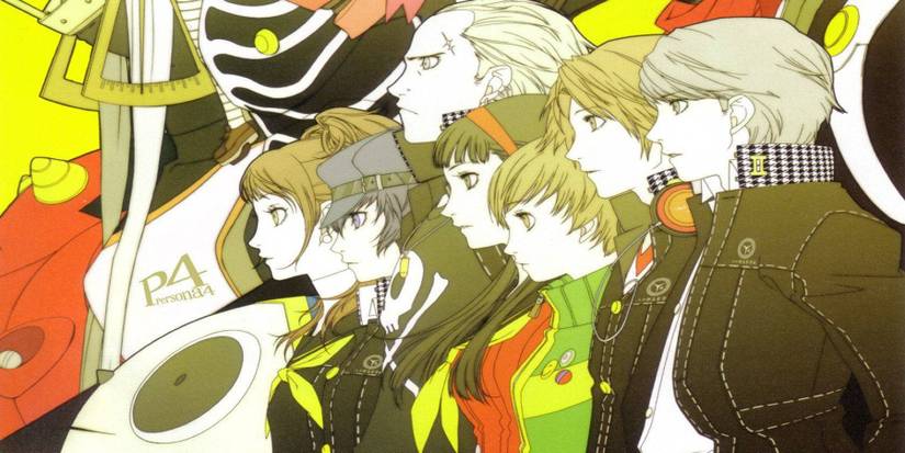 Official art of Persona 4 Golden's party members standing in profile