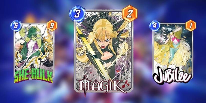 peach momoko variants of magik, she-hulk, and jubilee in marvel snap