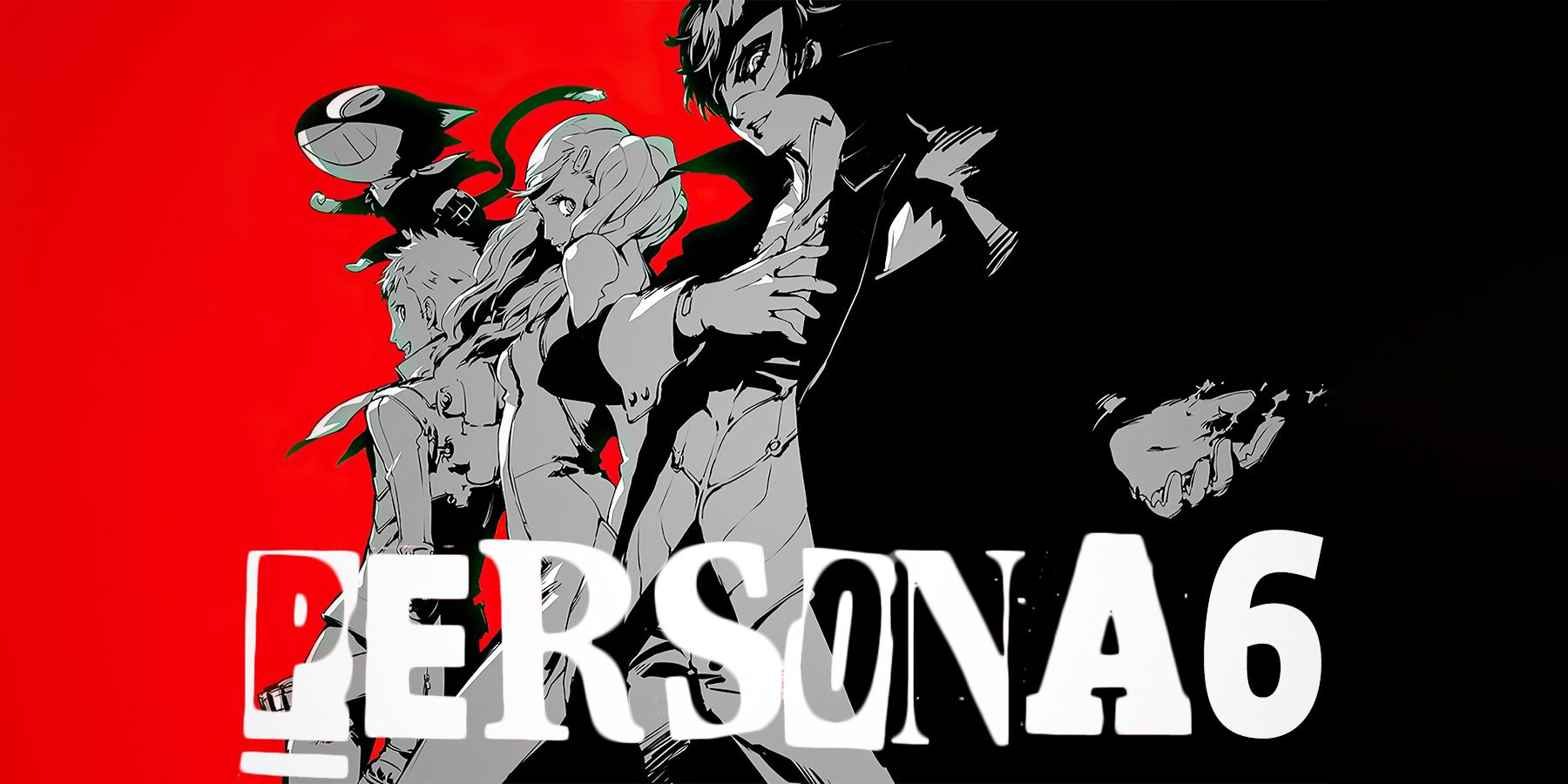 Persona 6 mockup logo on Persona 5 party red-black-gray artwork