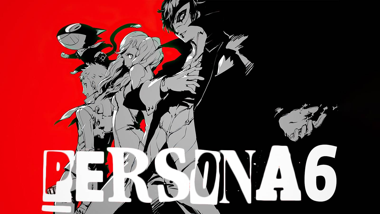 Persona 6 mockup logo on Persona 5 party red-black-gray artwork