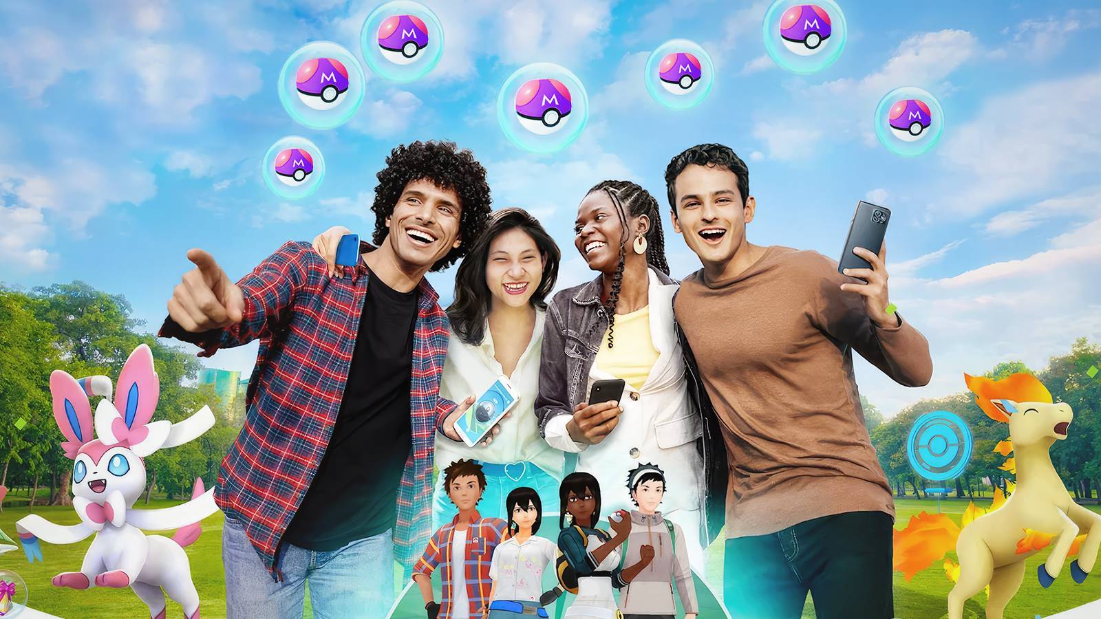 Pokemon GO Party Play promo graphic Master Ball bubbles edit