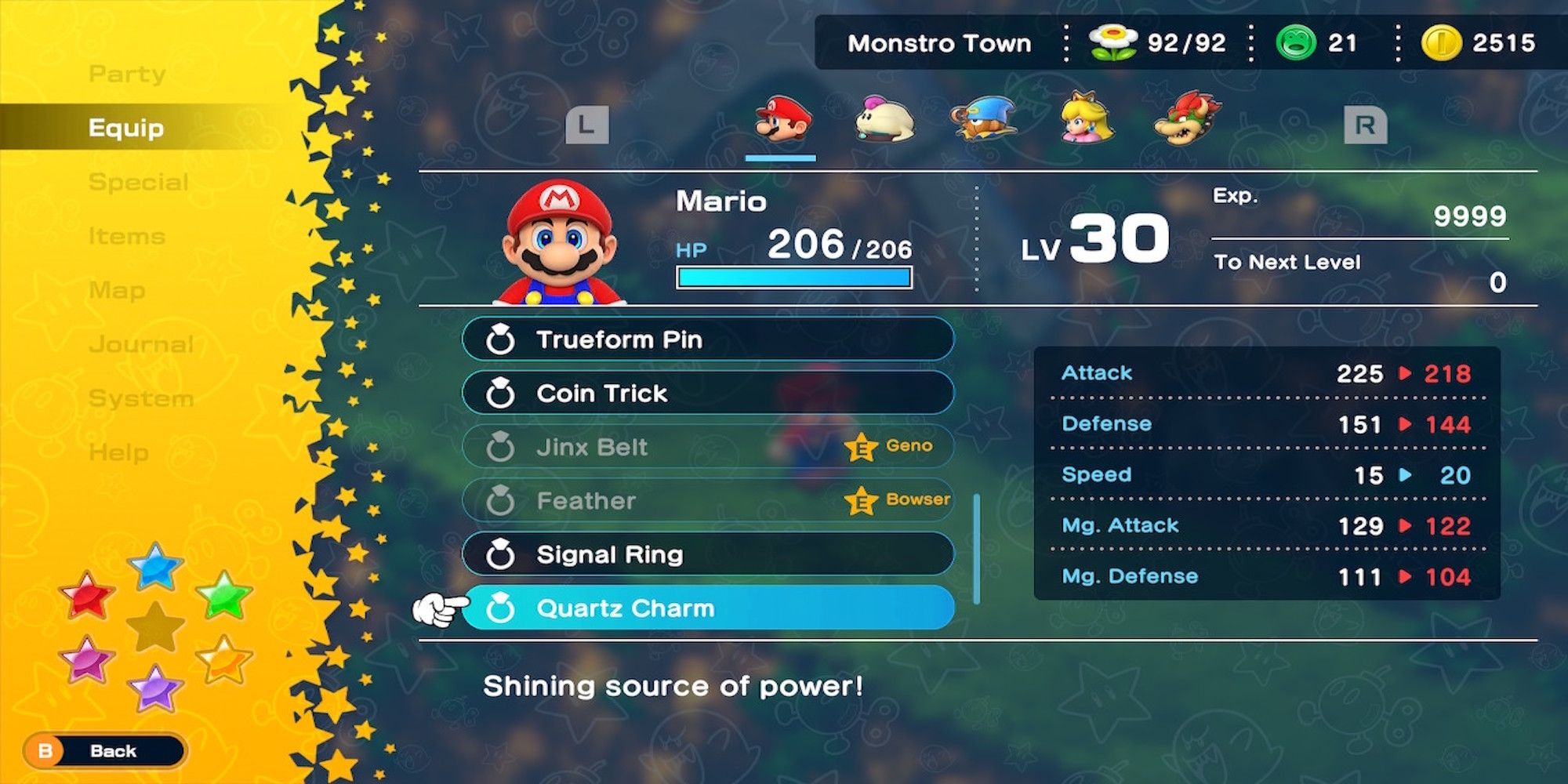 Quartz Charm accessory in Super Mario RPG