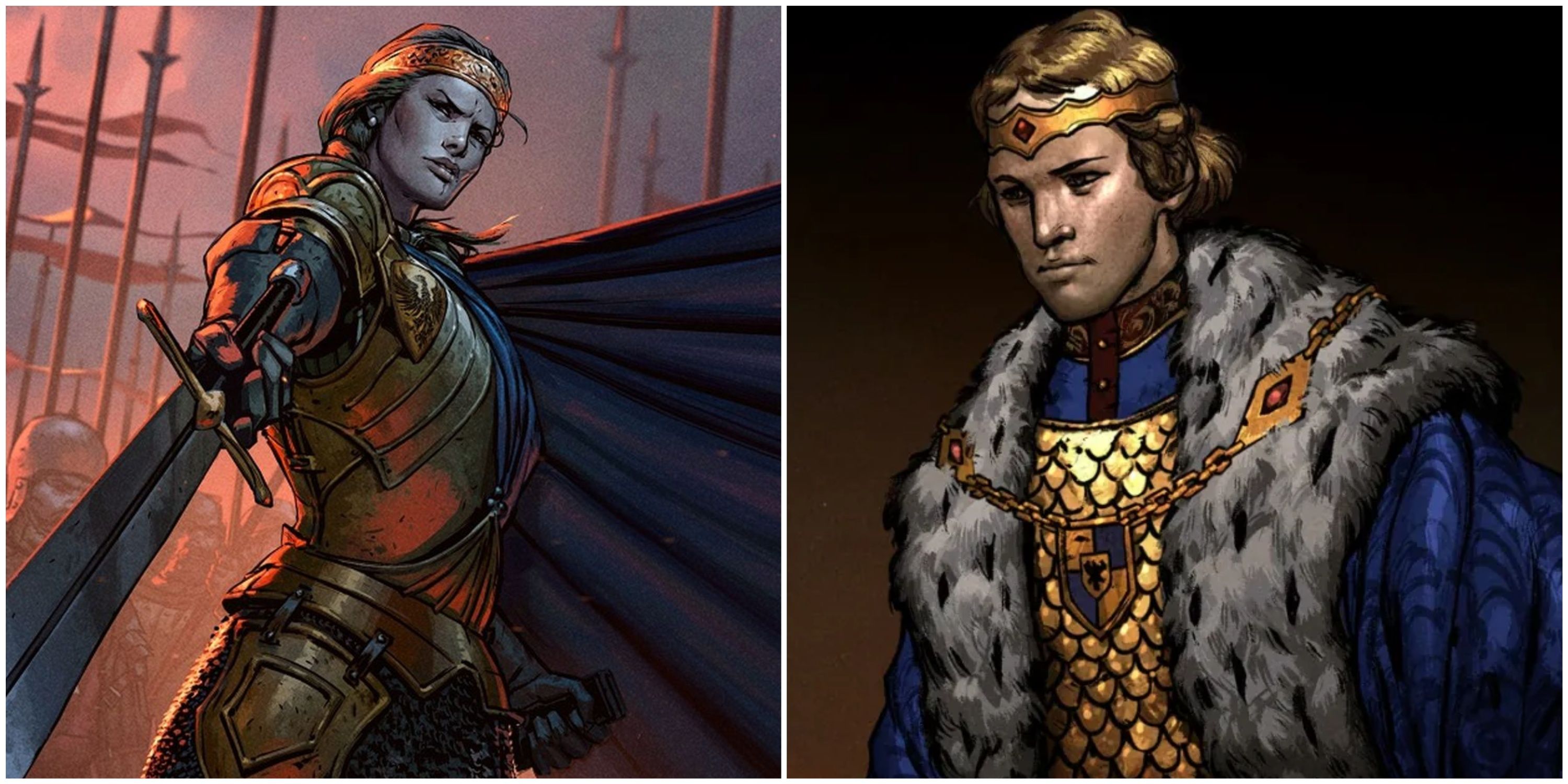 Queen Meve and Prince Villem in Thronebreaker: The Witcher Tales