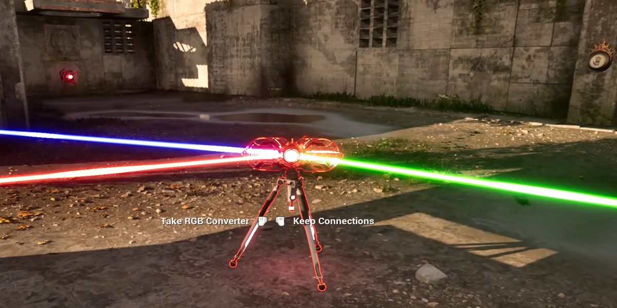 RGB Connector with crimson, blue, and green lasers linked to it