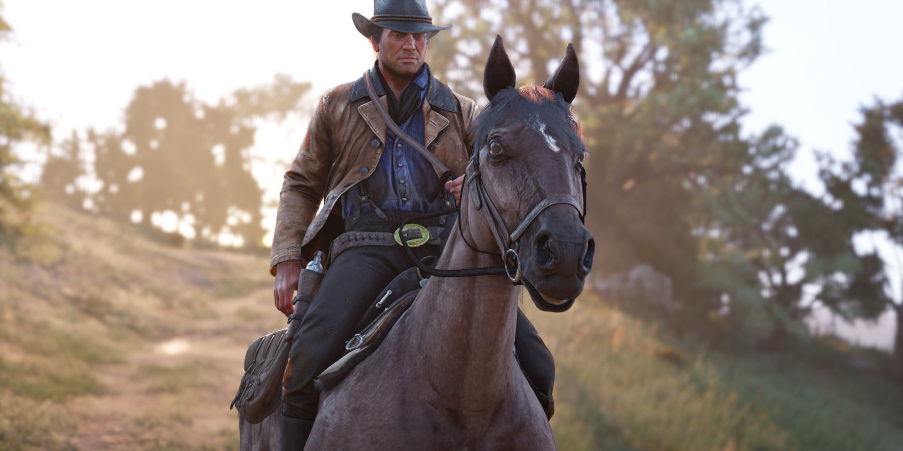 Arthur Morgan on a horse in Red Dead Redemption 2 