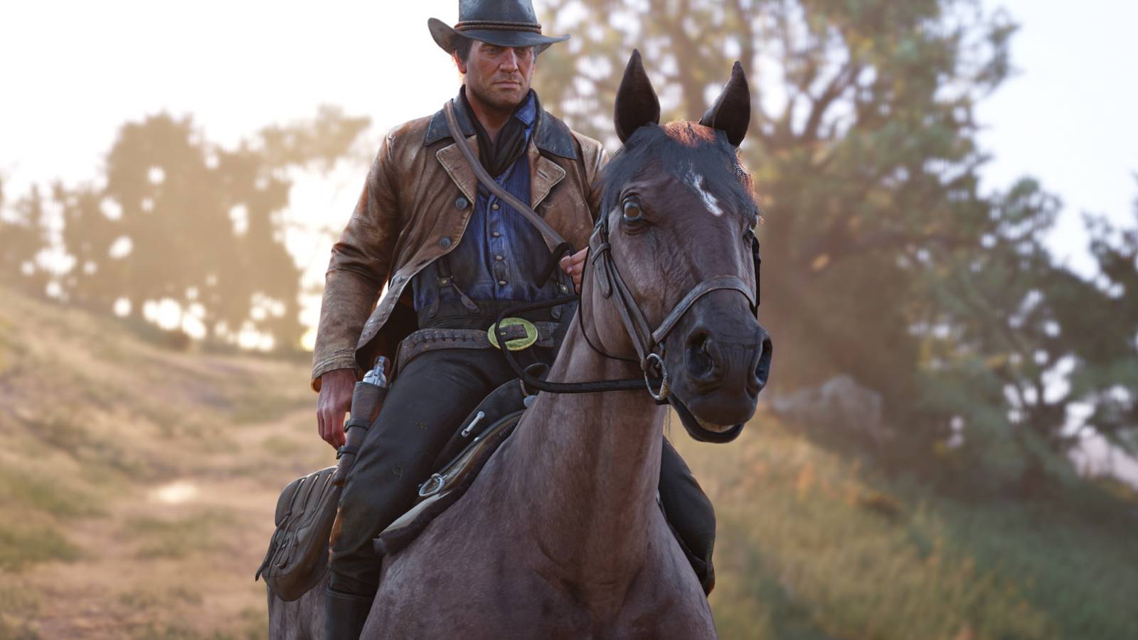 Arthur Morgan on a horse in Red Dead Redemption 2 