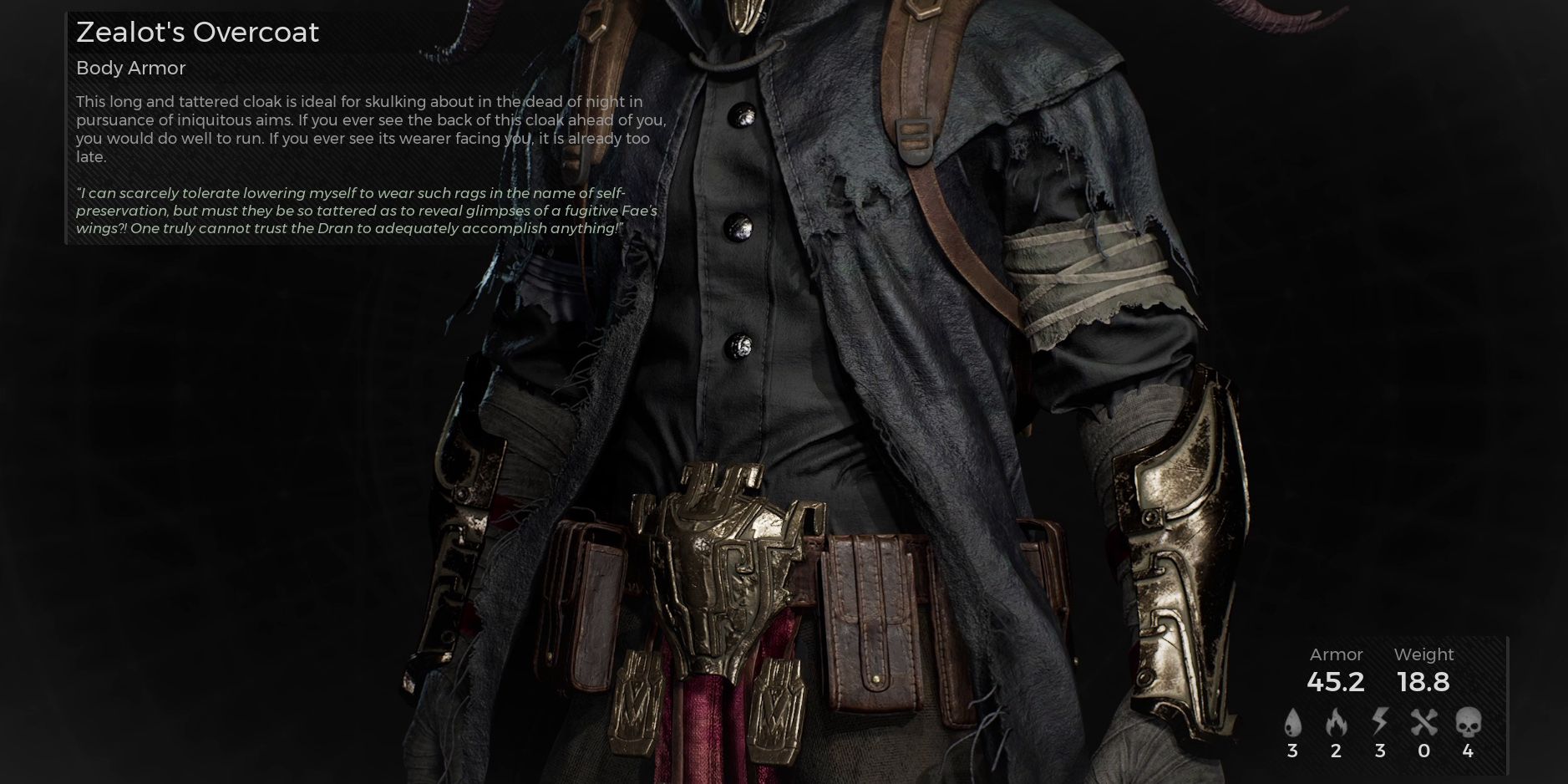 Remnant 2 - Zealot's Overcoat In Inspect Menu