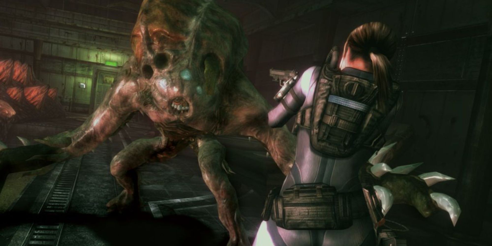 Jill shooting at a zombie in Resident Evil Revelations