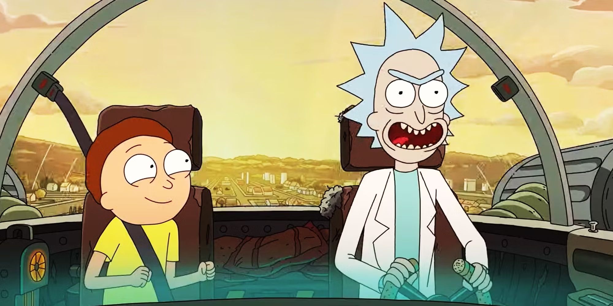 Rick flying with Morty in Rick and Morty