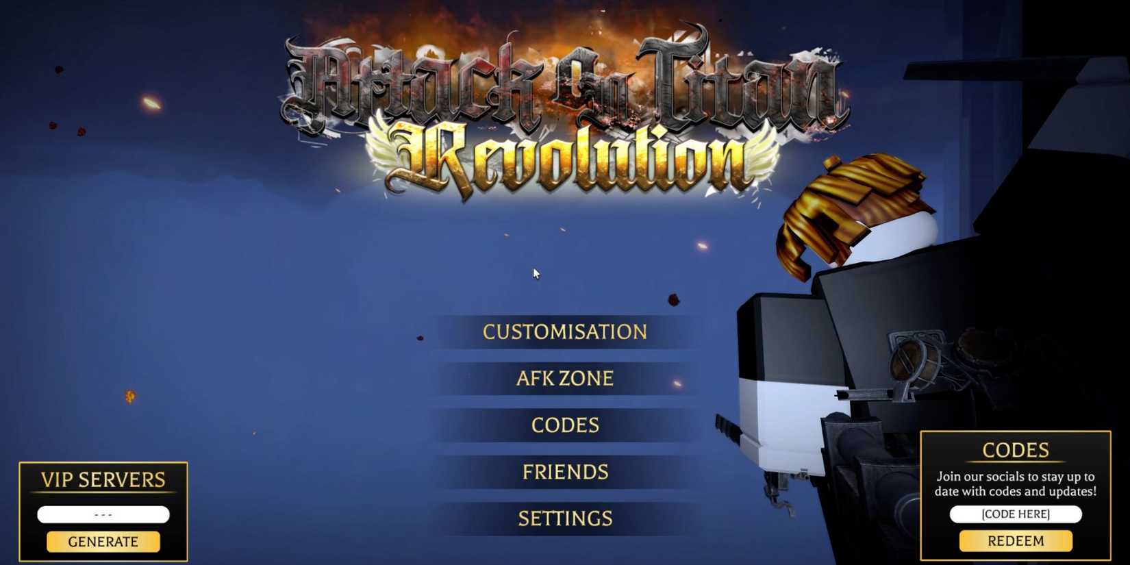 Attack on Titan Revolution: the Codes button