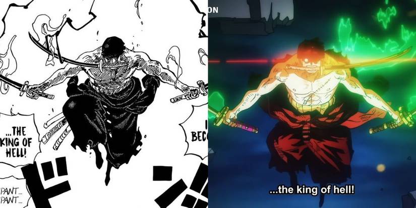 Roronoa Zoro as the King of Hell, comparison between the Anime and the Manga