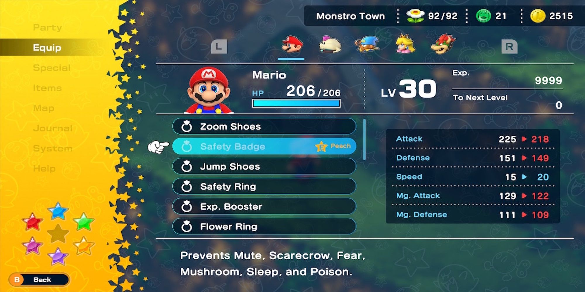 Safety Badge accessory in Super Mario RPG