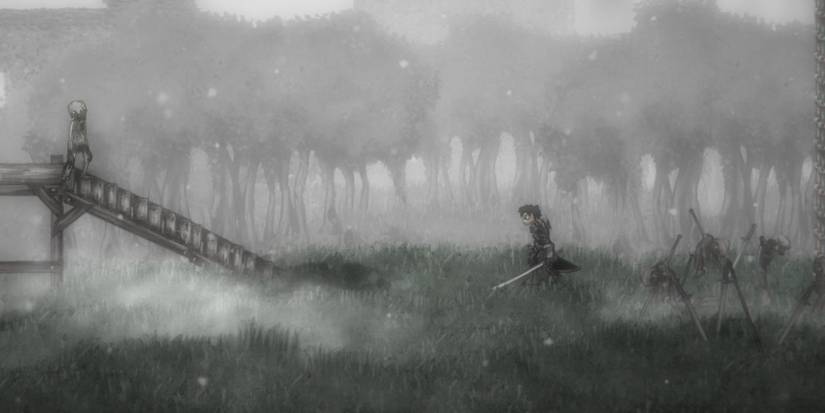 A player approaching an enemy in Salt And Sanctuary