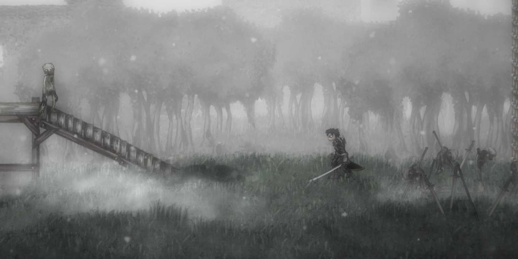 A player approaching an enemy in Salt And Sanctuary