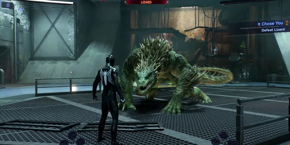 Peter In Symbiote Suit Facing Down Lizard