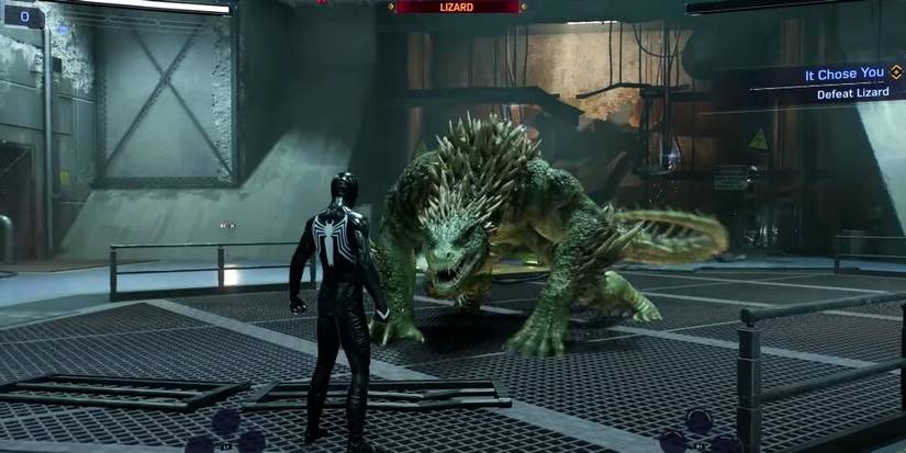 Peter In Symbiote Suit Facing Down Lizard