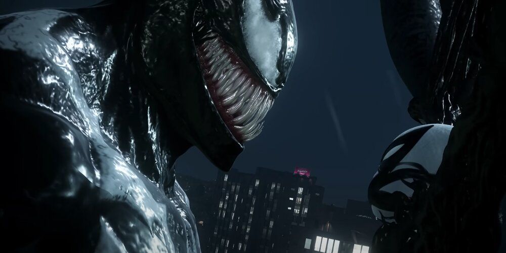 Venom wrapping the Symbiote around Peter's suit