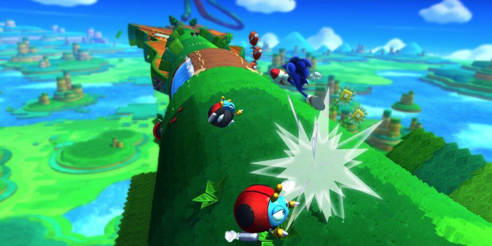 Sonic jumping over enemies in Sonic Lost World