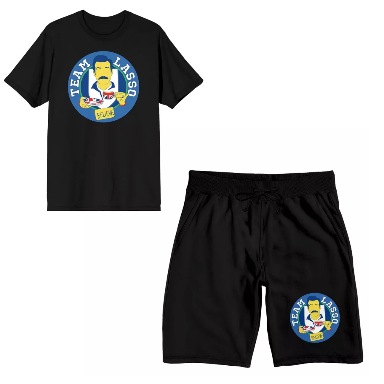 Ted Lasso Team Lasso Believe Men's Crew Neck Short Sleeve Tee & Sleep Pajama Shorts Combo Set