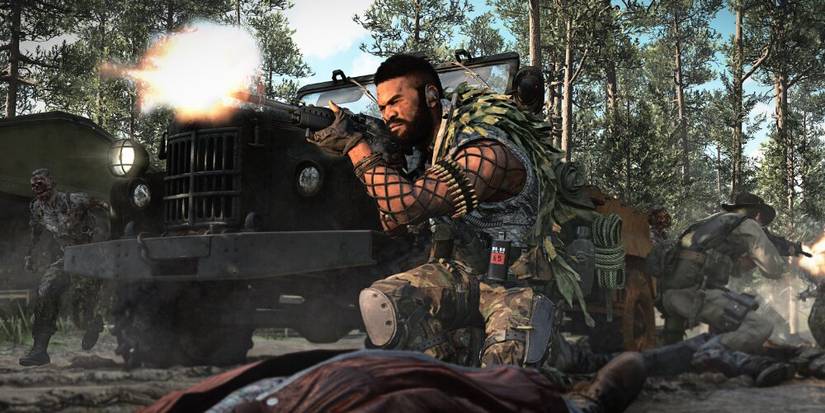 Soldier shooting an LMG at zombies