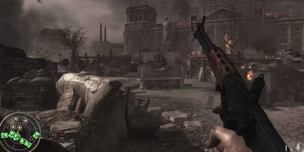 Call of Duty World At War Player moving through a warzone in Germany