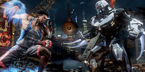 A man and cyborg fighting