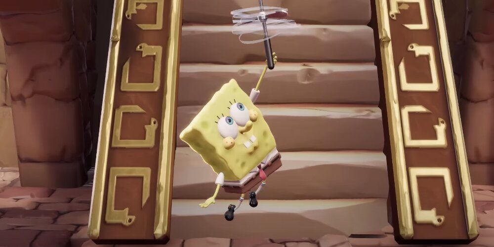 SpongeBob flying with his spatula in Nickelodeon All Star Brawl 2