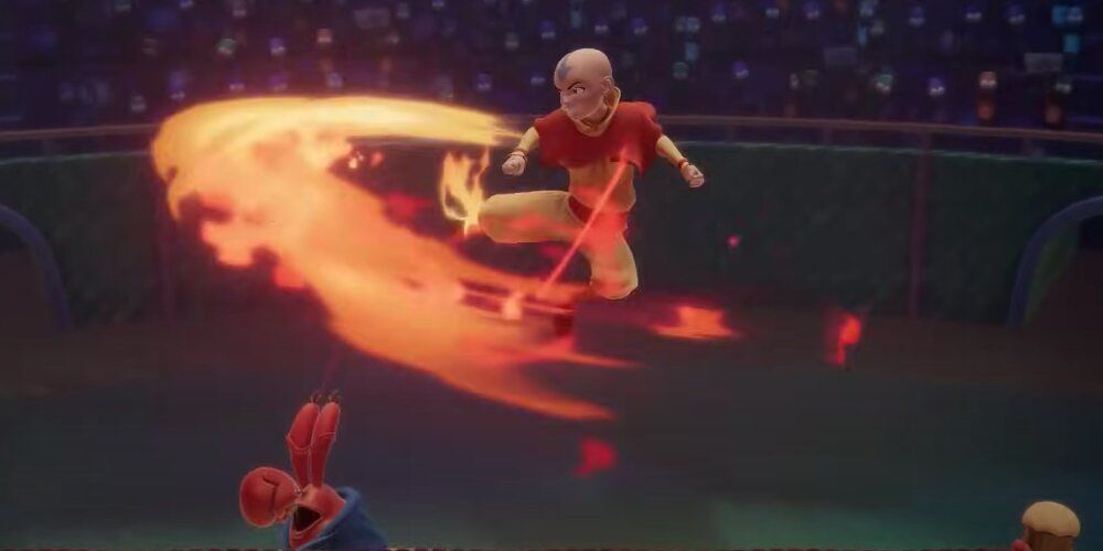 Aang's mid-air flame kick in Nickelodeon All Star Brawl 2