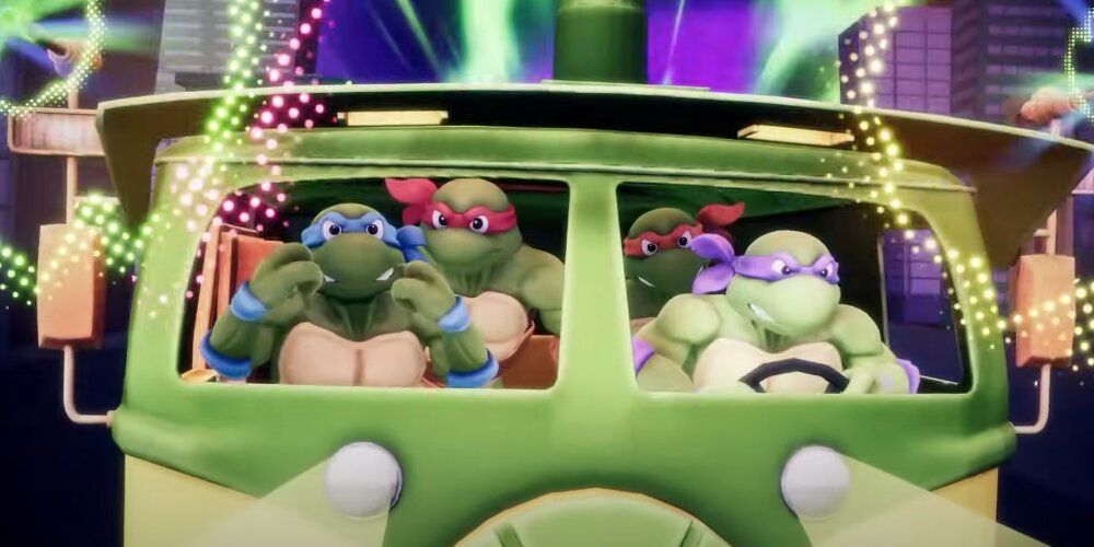 Teenage Mutant Turtles riding in a van