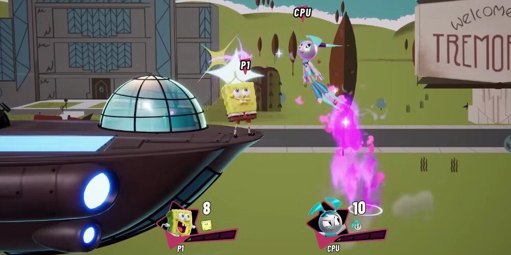 Spongebob attacking a robot