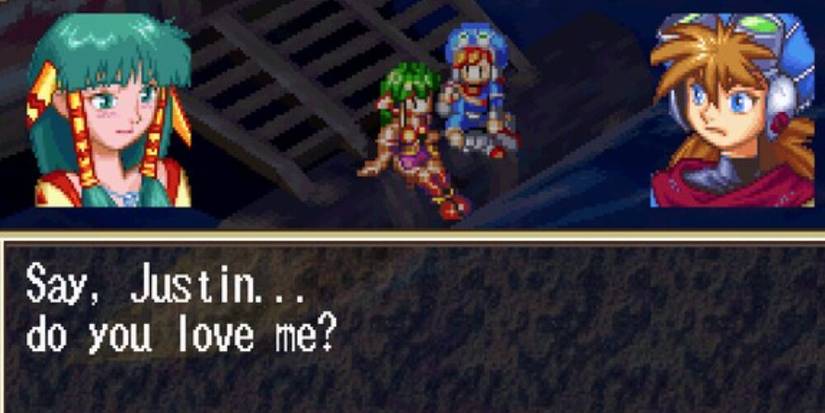 Feena expressing her feelings to Justin while on a boat