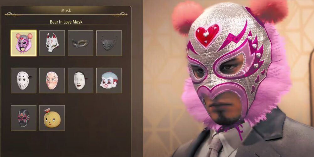 Kiryu wearing a pink mask