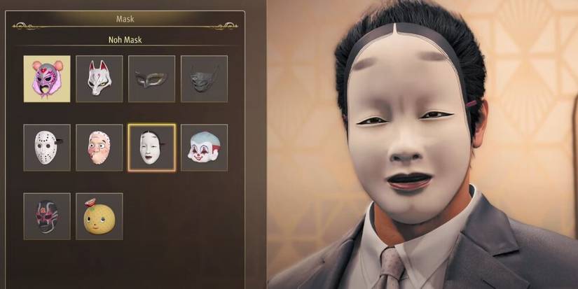 Kiryu wearing an Noh Mask