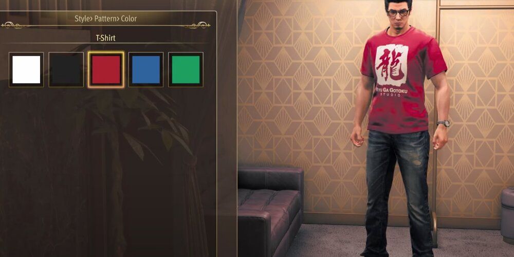 Kiryu with.a red RGG t shirt