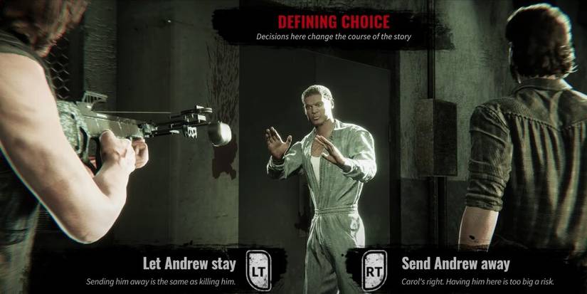 Daryl and Rick aiming guns at Andrew