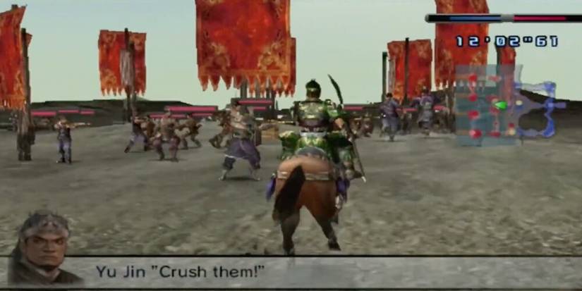 Yu Jin charging into a group of soldiers on horseback 