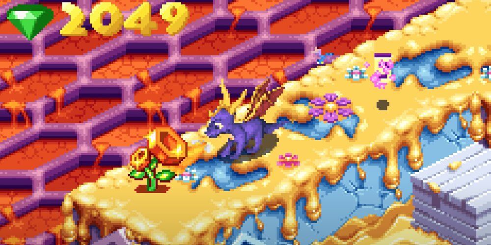 Spyro collecting a jewel in Season of Ice