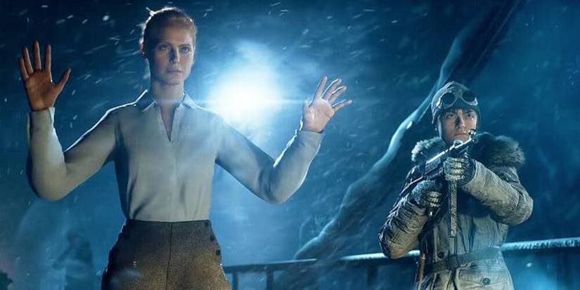 Norwegian resistance fighter with civilian in Battlefield 5