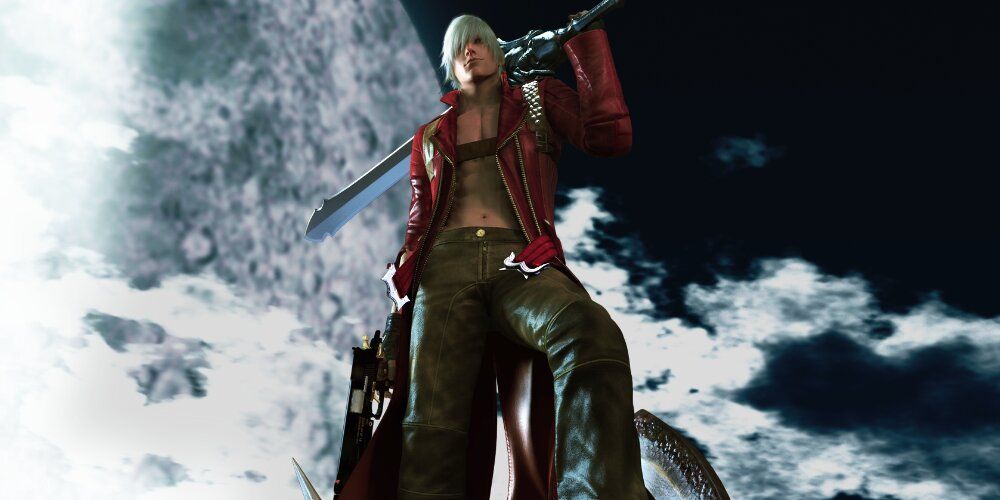 Dante standing with Rebellion over his shoulder 