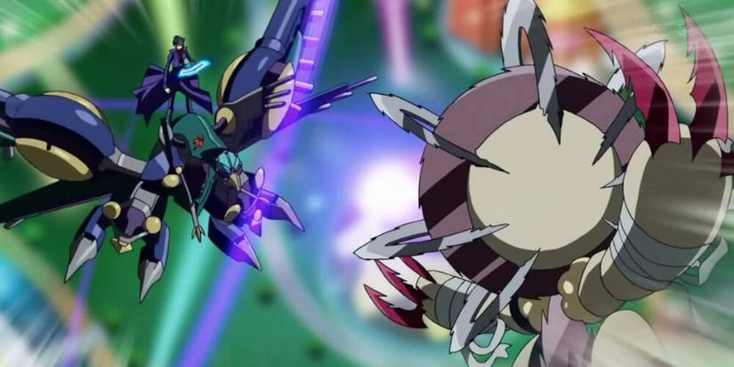 Shay and Sora attacking one another in a duel