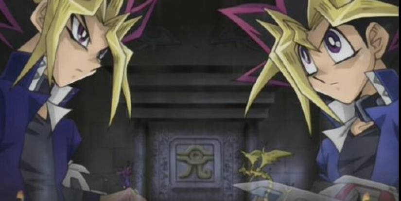 Atem and Yugi beginning their duel