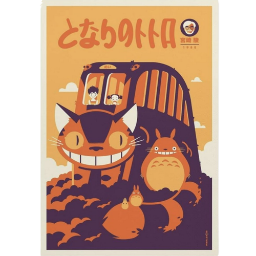 Vintage poster of My Neighbor Totoro with Catboss and friends
