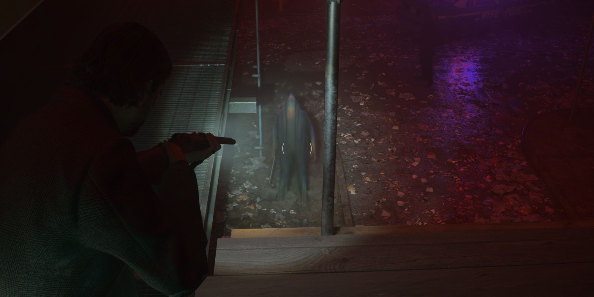 Shooting enemies with the Double-barreled Shotgun in Alan Wake 2