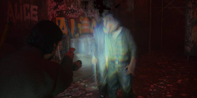 Shooting enemies with the Flare Gun in Alan Wake 2