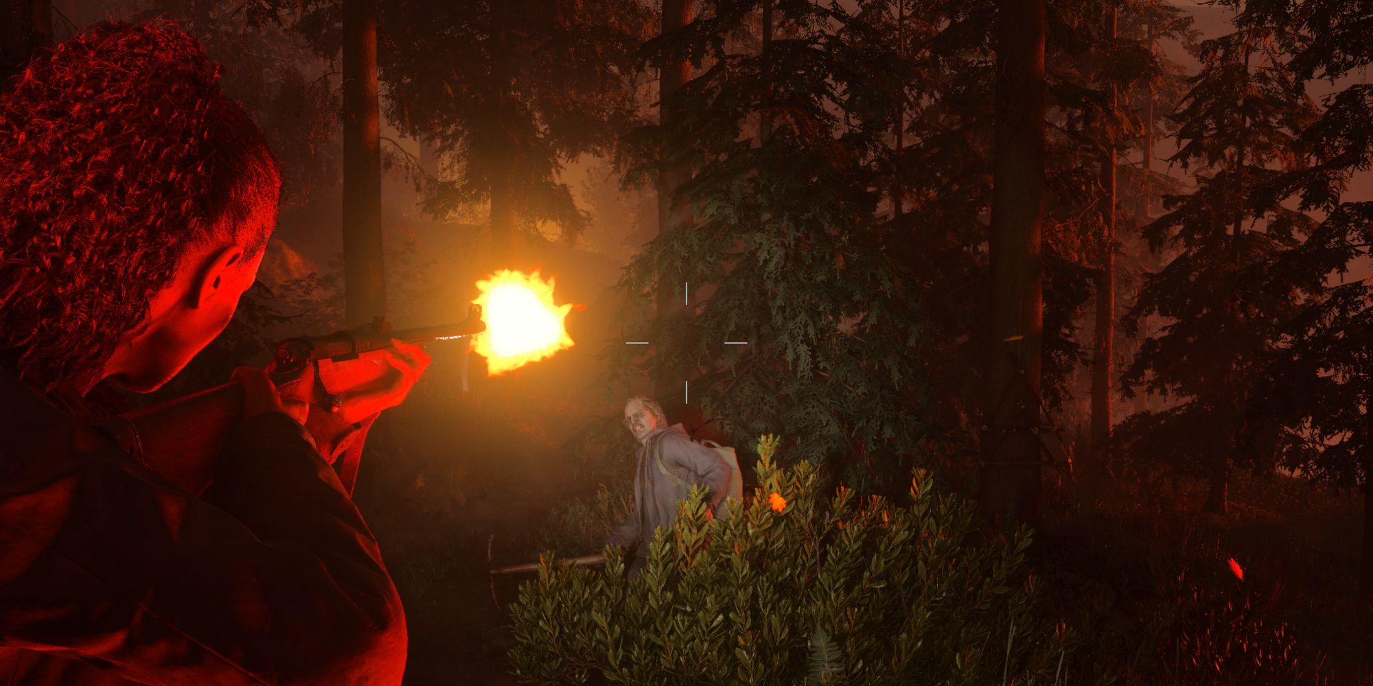 Shooting enemies with the Hunting Rifle in Alan Wake 2