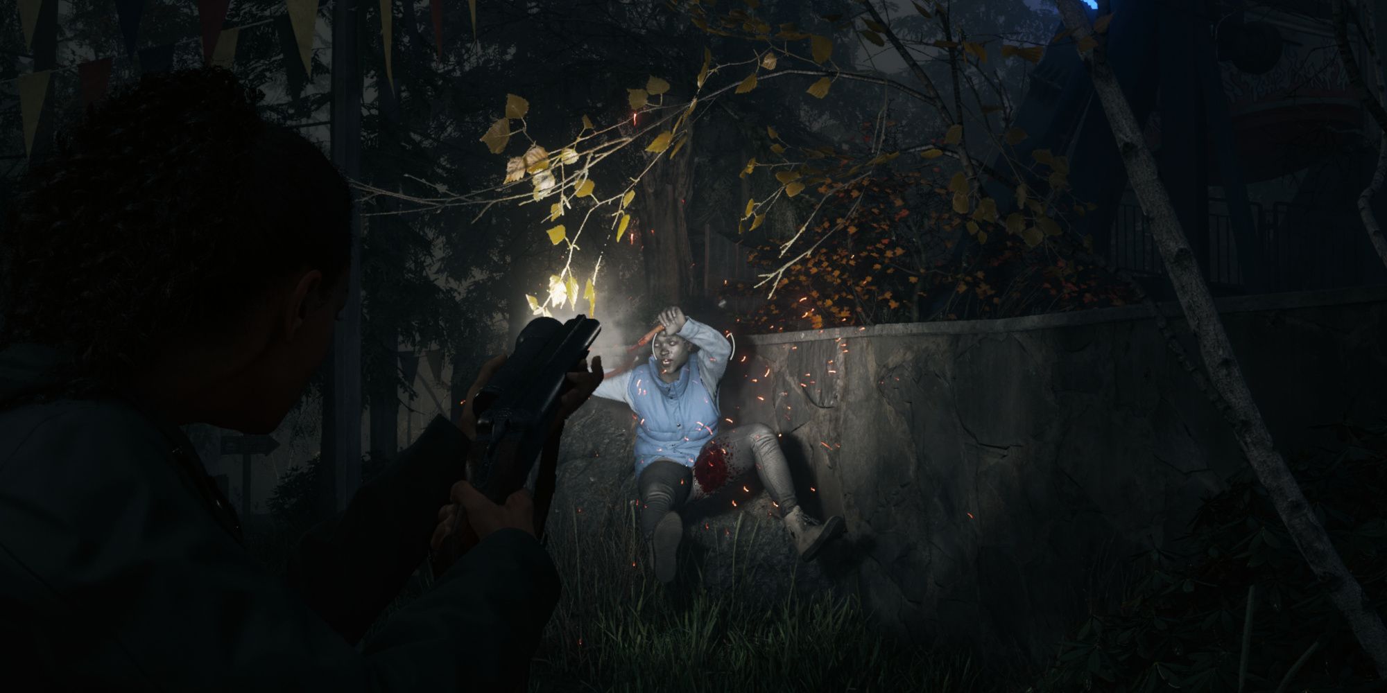 Shooting enemies with the Sawed-off Shotgun in Alan Wake 2