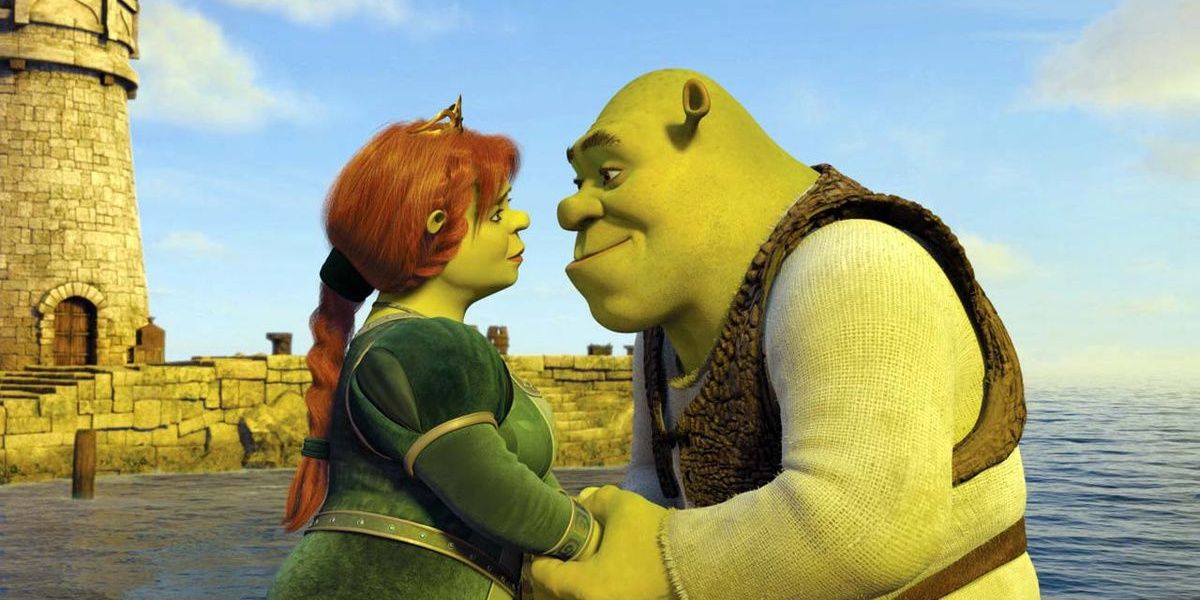 An image of Shrek holding Fiona's hand