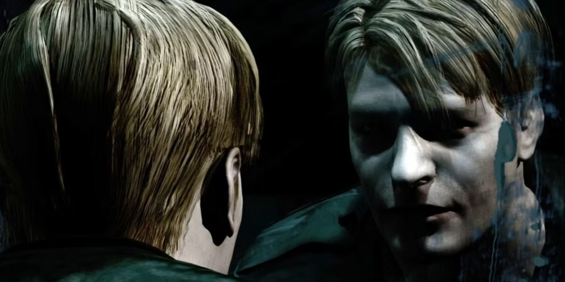 James from Silent Hill 2 staring into a fractured mirror