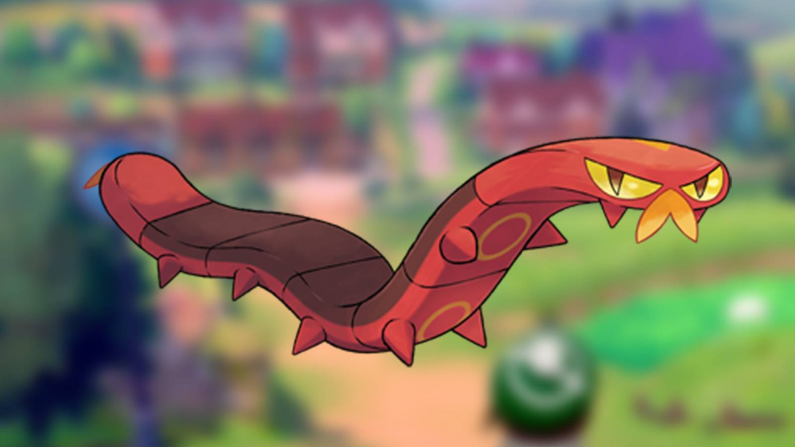 Sizzlipede in front of Pokemon Sword and Shield blurred background-1